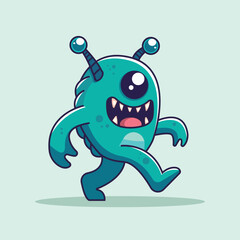 Cute Monster Alien Walking Cartoon Vector Icon Illustration. Animal Holiday Icon Concept Isolated Premium Vector. Flat Cartoon Style