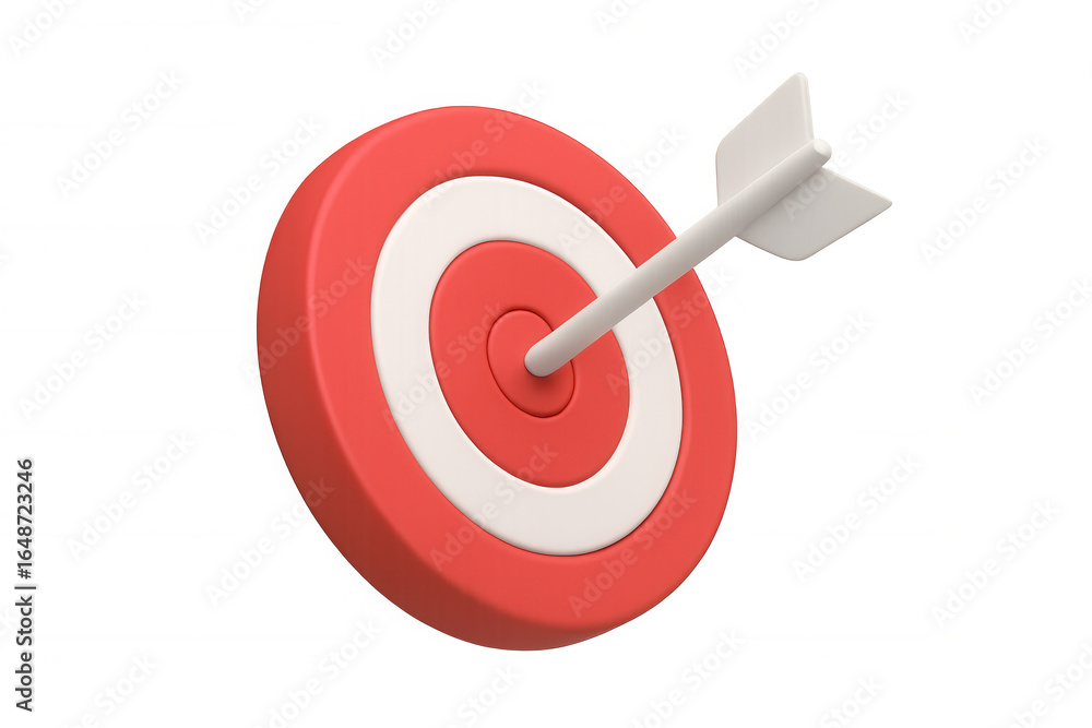 Poster precision targeting red white dartboard with arrow piercing bullseye, symbolizing accurate business 