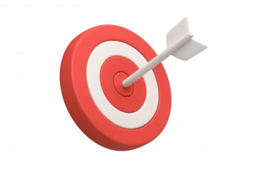 Precision targeting red white dartboard with arrow piercing bullseye, symbolizing accurate business strategy and goal achievement in crisp 3d rendering