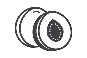 Peach Fruit Line Art Icon with Pit Inside Outline Drawing on White Background