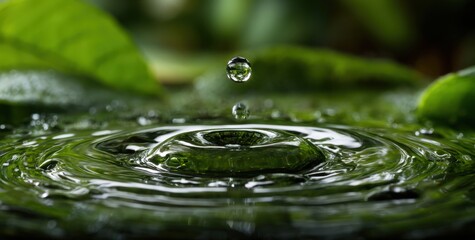 A single drop of water gracefully falls into a larger pool of water