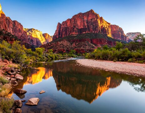 Canyon river sunrise reflection (1)