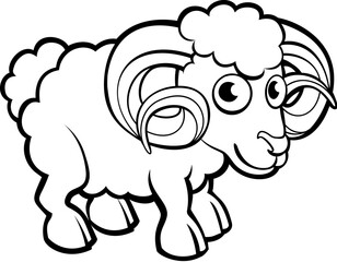 A ram or sheep farm animal cartoon character illustration