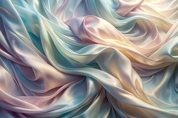 Obraz premium Draped pastel silk fabric with soft, flowing curves and gentle color gradients creating an elegant and luxurious textile texture