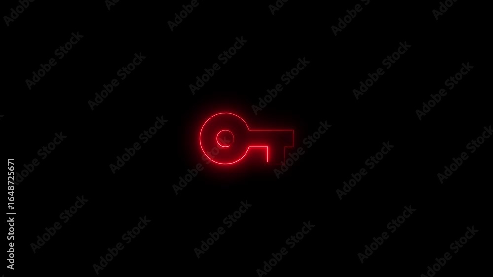 Poster glowing red neon key symbol abstract background futuristic technology concept security access