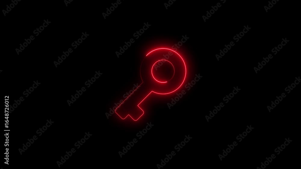 Poster glowing red neon key symbol abstract background seamless loop animation futuristic technology
