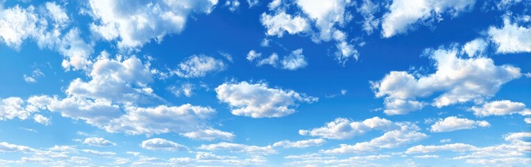 Fototapeta premium Wide shot of a bright, clear blue sky filled with scattered white clouds