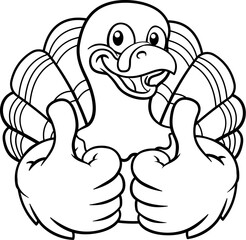 A turkey Thanksgiving cartoon bird Christmas mascot giving a thumbs up
