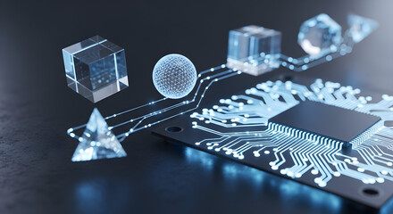 Modern circuit board with binary code data transfer for innovative technology and digital solutions