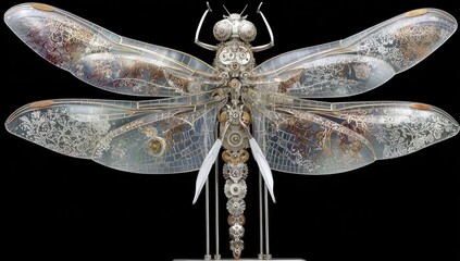 Detailed dragonfly, intricate mechanical wings