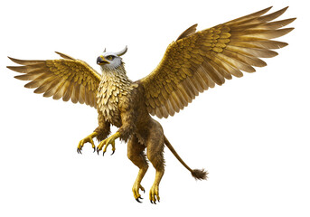 Fototapeta premium Majestic mythological creature with eagle head and lion body soaring with outstretched wings