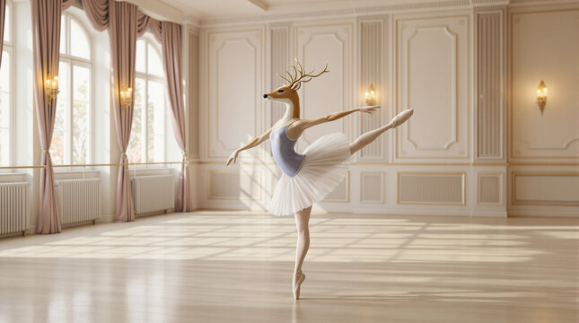 Ballerina Deer: Fantasy and Grace in a Classical Setting