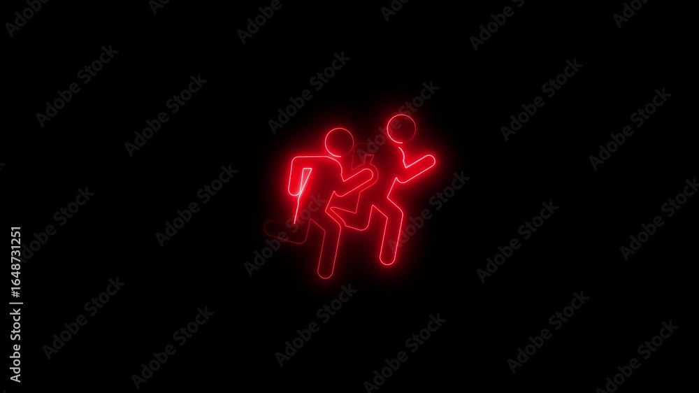 Aufkleber two neon red stick figures running side by side on a black background dynamic motion abstract