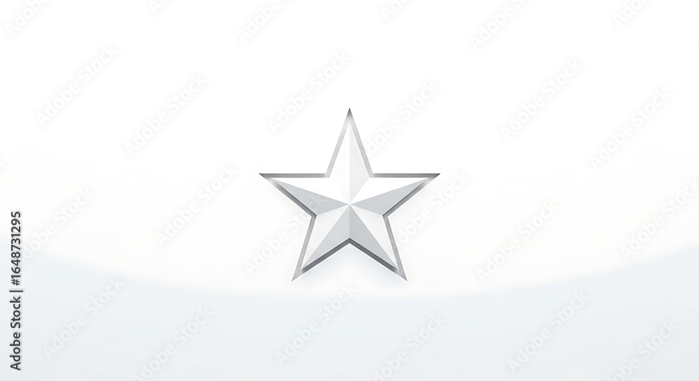 Poster a centered silver star with a thin outline on a plain white background with soft lighting effects ai