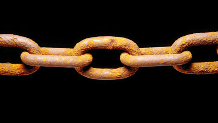 Fototapeta premium Close up of a rusty metal chain against a black background