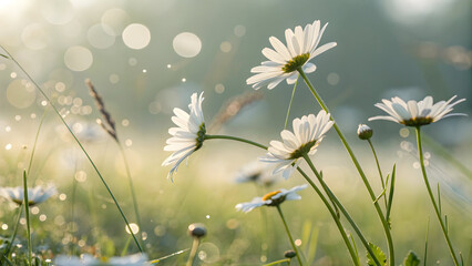 Full hd 4k stock image download White daisy flowers bloom in bright sunlit meadow with bokeh blooming