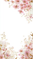 frame of delicate flowers and gypsophila on the edges with empty space for text