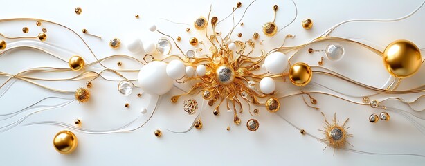 Fototapeta premium Abstract composition with gold and white elements.