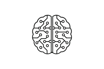 Minimalist Brain Circuitry Outline, Line Art Brain Design, on White
