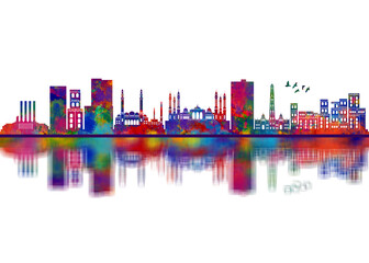 Obraz premium Sana'a Yemen Skyline. Cityscape Skyscraper Buildings Landscape City Downtown Abstract Landmarks Travel Background Modern Art