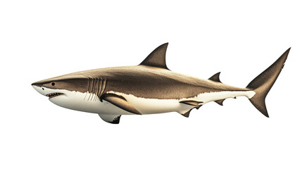 Obraz premium Powerful great white shark swimming with open mouth and sharp teeth isolated on white background 