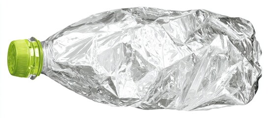 Obraz premium Crumpled plastic bottle with green cap