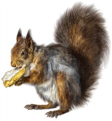 Fototapeta premium Red squirrel eating a piece of food