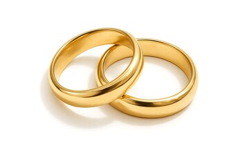 Elegant gold wedding rings placed on a white background, symbolizing love and commitment
