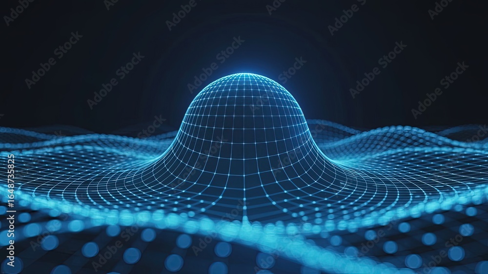 Poster digital waveform: a mesmerizing digital rendering of a luminous blue waveform, characterized by a cu