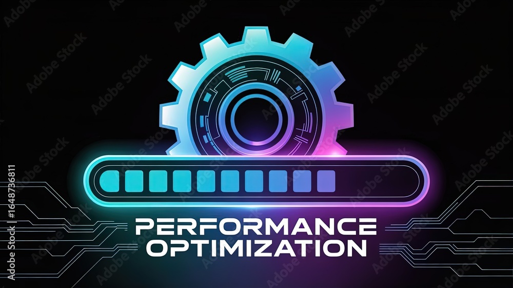 Poster digital performance optimization: a captivating digital artwork illustrates a process of streamlinin
