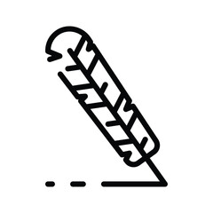 Stylized quill pen icon resting Black outlines define its feather and base implying writing or creativity. Editable stroke