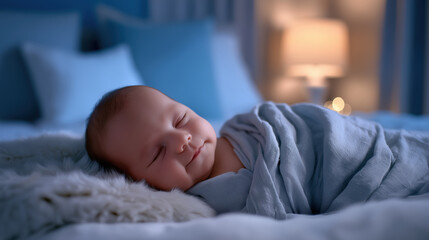 Peaceful sleeping baby in cozy nursery with soft bedding demonstrating tranquility innocence and comfort in a serene nighttime setting for family and childcare content