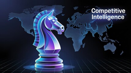 Strategic Insight: A conceptual image of a chess piece, symbolizing competitive intelligence, set against a backdrop of the world map. Captures strategy and global vision.