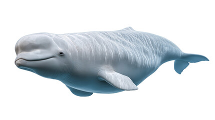 Full side profile of beluga whale with smooth white skin, PNG, transparent background