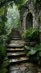 Stone Steps in Verdant Garden