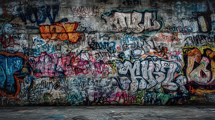 Fototapeta premium Urban Graffiti Wall with Weathered Texture Backdrop . Ai gen. 