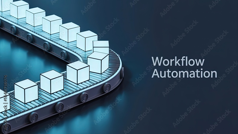 Poster workflow automation: illustrating streamlined process. conveying concept of efficiency and productiv