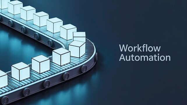 Workflow Automation: Illustrating streamlined process. Conveying concept of efficiency and productivity, ideal for technology and business communication, using clean modern graphics.