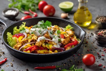 Savory chicken and vegetable skillet with creamy sauce