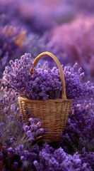 Lavender basket in a field