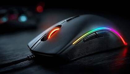 Close-up of a gaming mouse with RGB lighting