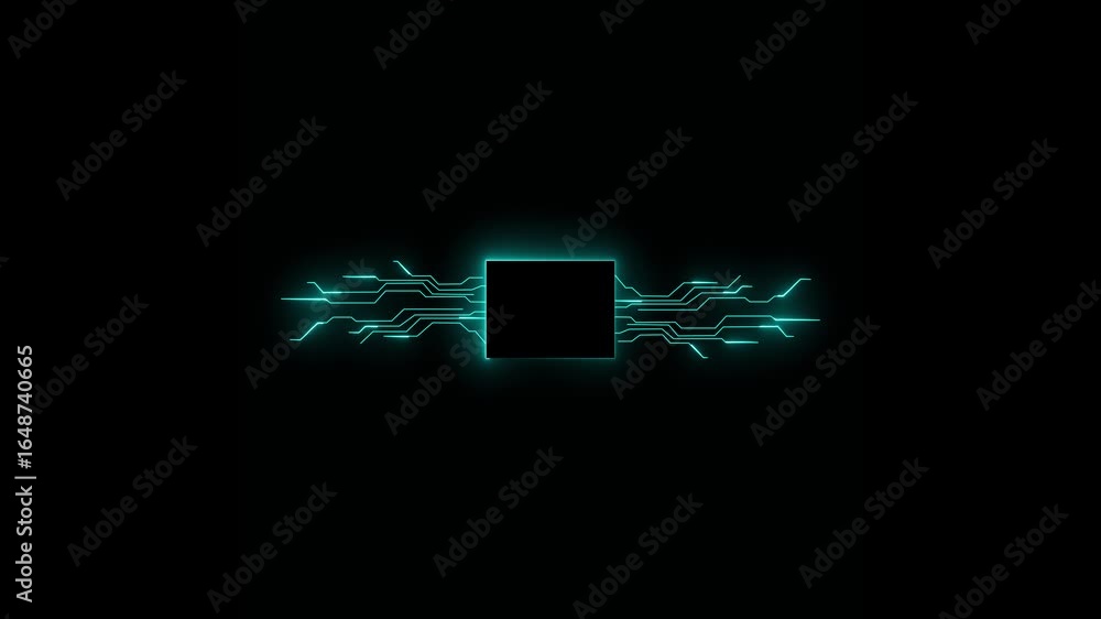 Aufkleber futuristic circuit board processor chip glowing cyan lines data transfer technology concept
