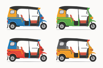 Fototapeta premium Colorful Auto Rickshaws Ready for Travel Adventure Tourism Transportation Service