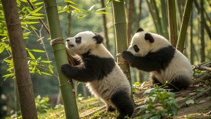 Obraz premium giant panda eating bamboo