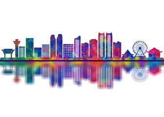 Obraz premium Ulsan South Korea Skyline. Cityscape Skyscraper Buildings Landscape City Downtown Abstract Landmarks Travel Background Modern Art