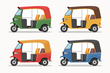 Fototapeta premium Colorful Auto Rickshaw Transportation Service Vehicles Collection