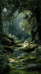 Obraz premium Forest Pathway Through Verdant Growth