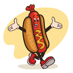 Mascot illustration of walking happy Hot dog.