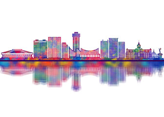 Obraz premium Wichita Kansas Skyline. Cityscape Skyscraper Buildings Landscape City Downtown Abstract Landmarks Travel Background Modern Art