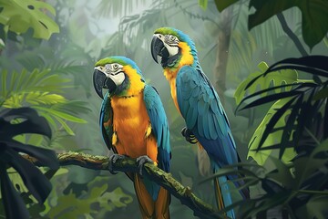Obraz premium Macaw parrot bird in tropical forest,